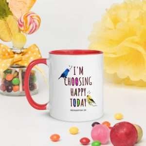 Unique “Happy” Mug ~ 2-Sided | “I’m Choosing Happy Today” + American Gold Finch Blowing a Kiss